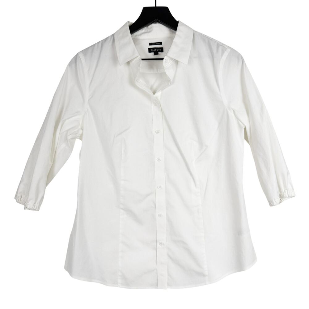 Talbots Wrinkle Resistant Button Up Shirt White 1/2 Sleeve - 10